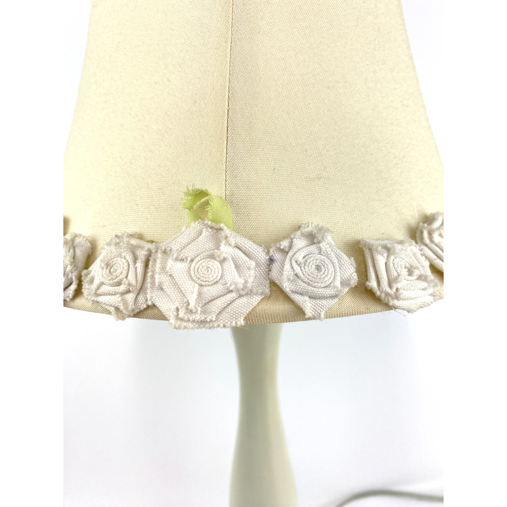 White Candlestick Table Lamp with Lined Fabric Shade Rosette Accents - Picture 3 of 8